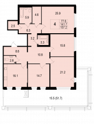 Четырёхкомнатная квартира 157 м²